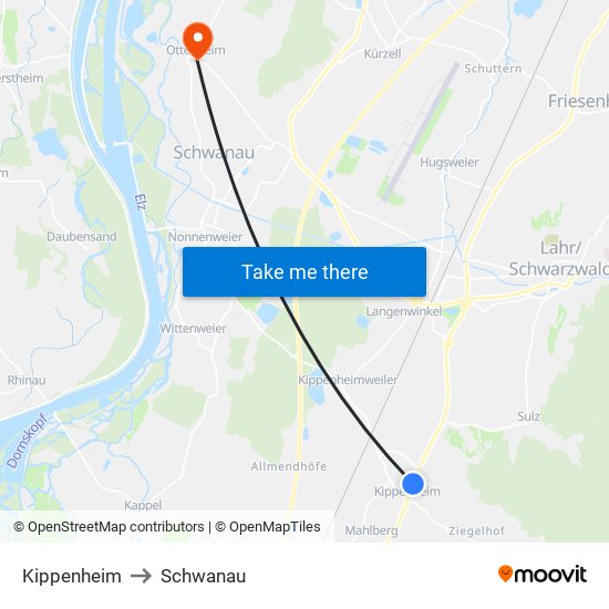 Kippenheim to Schwanau map