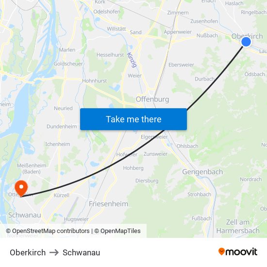 Oberkirch to Schwanau map