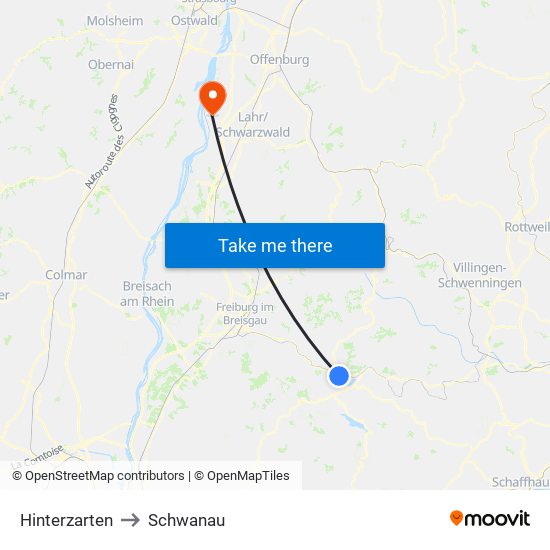 Hinterzarten to Schwanau map