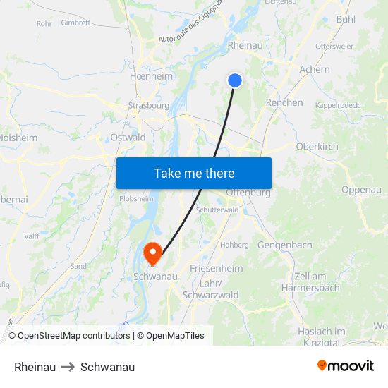 Rheinau to Schwanau map