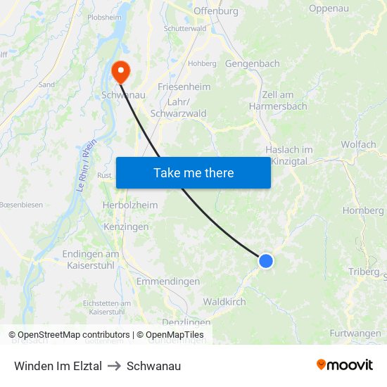 Winden Im Elztal to Schwanau map