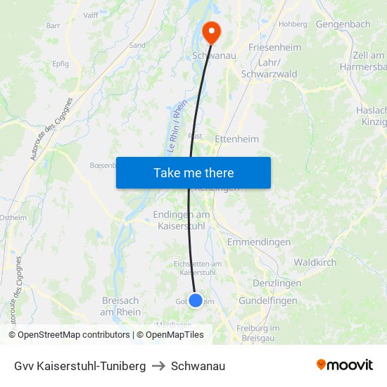 Gvv Kaiserstuhl-Tuniberg to Schwanau map