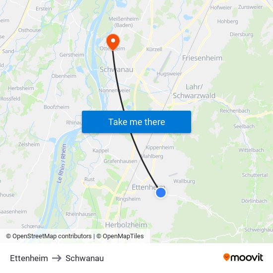 Ettenheim to Schwanau map