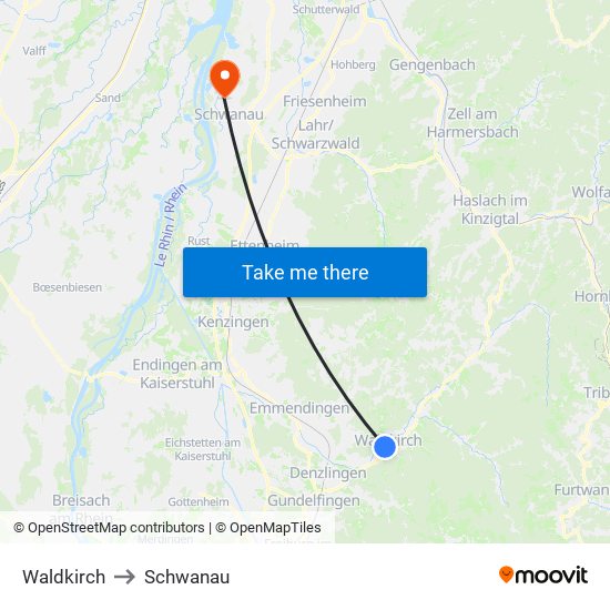 Waldkirch to Schwanau map