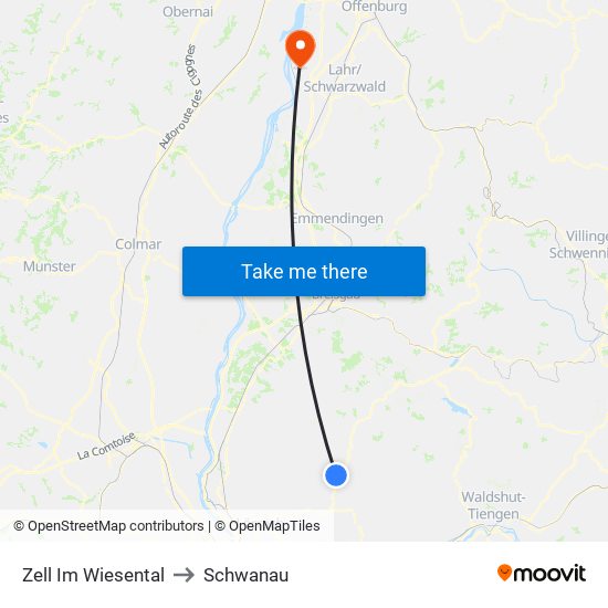 Zell Im Wiesental to Schwanau map