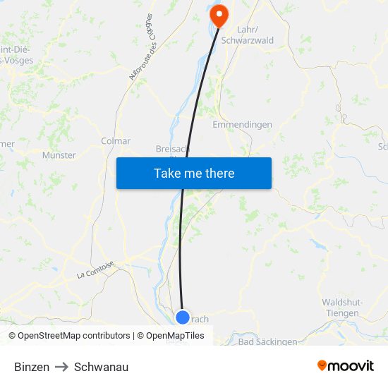 Binzen to Schwanau map