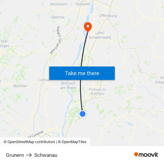 Grunern to Schwanau map