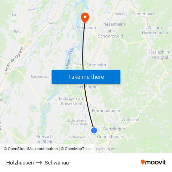 Holzhausen to Schwanau map