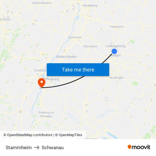 Stammheim to Schwanau map