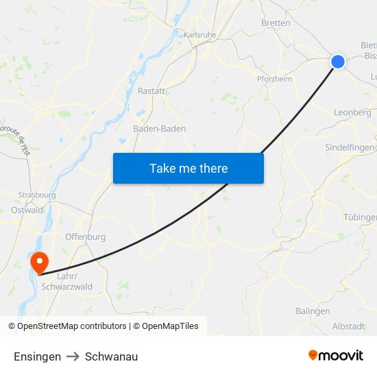 Ensingen to Schwanau map