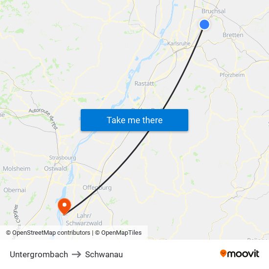 Untergrombach to Schwanau map