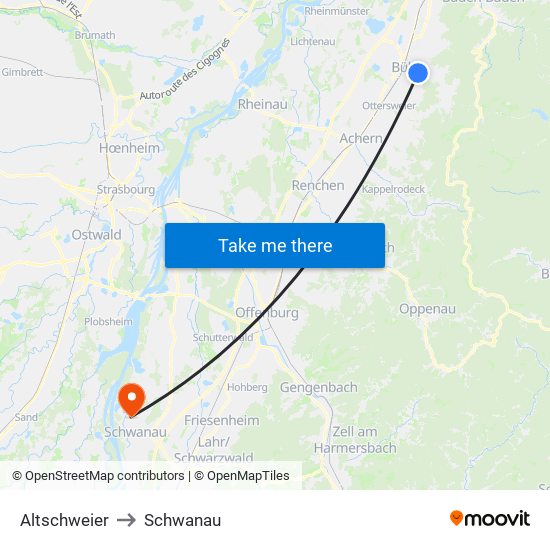 Altschweier to Schwanau map