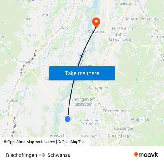 Bischoffingen to Schwanau map