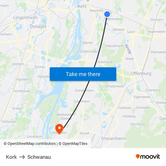 Kork to Schwanau map
