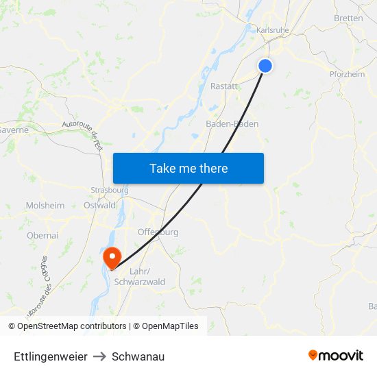 Ettlingenweier to Schwanau map