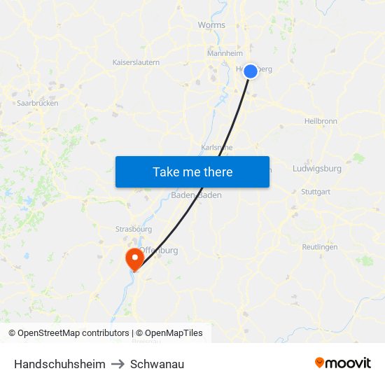 Handschuhsheim to Schwanau map