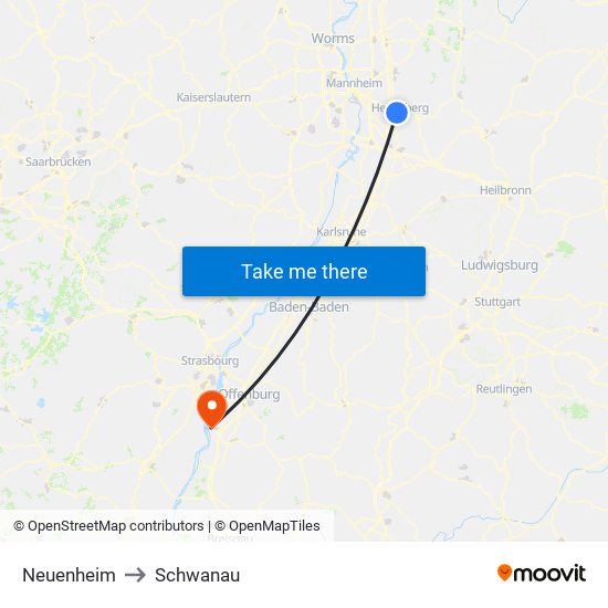 Neuenheim to Schwanau map