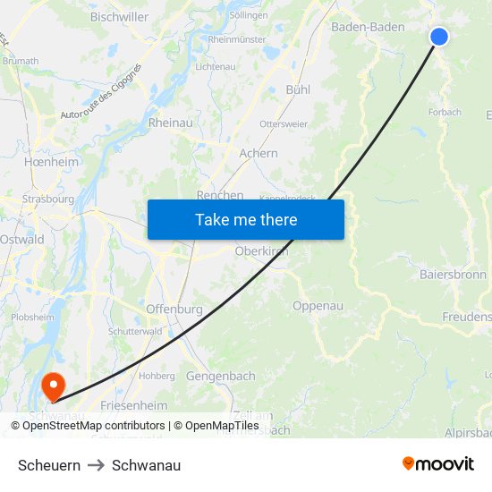 Scheuern to Schwanau map