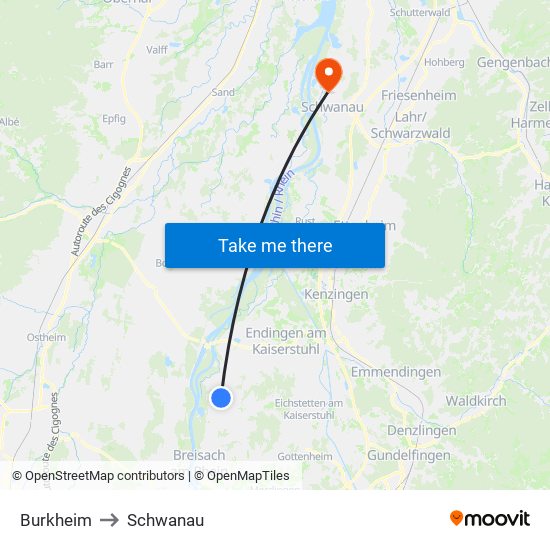 Burkheim to Schwanau map