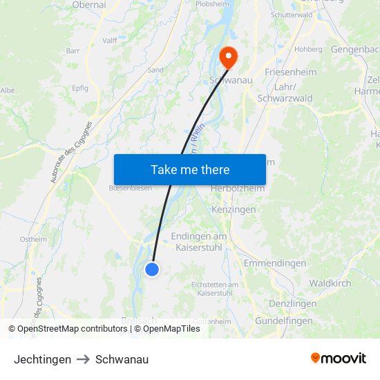 Jechtingen to Schwanau map