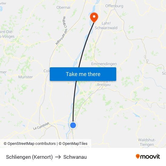 Schliengen (Kernort) to Schwanau map