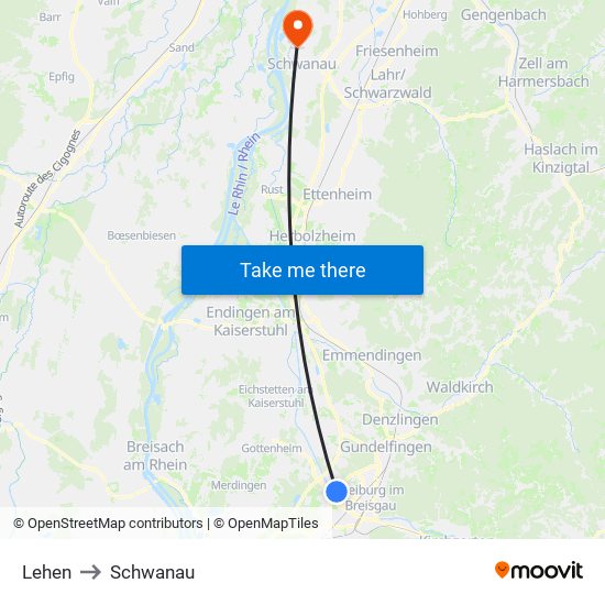 Lehen to Schwanau map