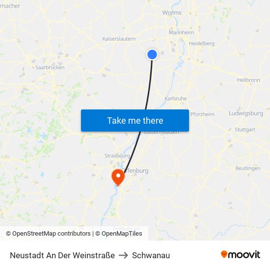 Neustadt An Der Weinstraße to Schwanau map