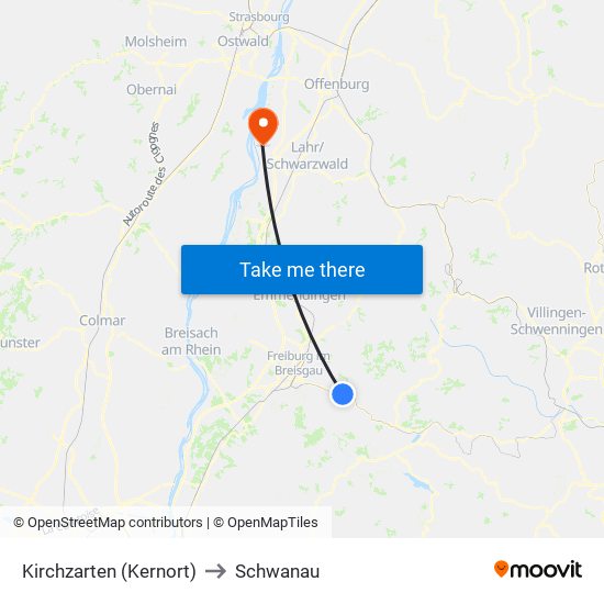 Kirchzarten (Kernort) to Schwanau map