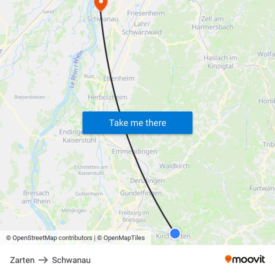 Zarten to Schwanau map