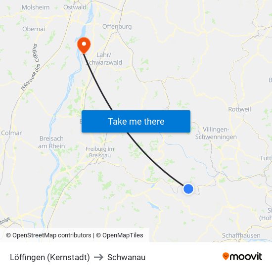 Löffingen (Kernstadt) to Schwanau map