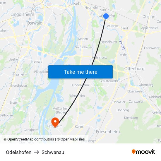Odelshofen to Schwanau map