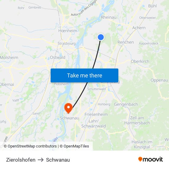 Zierolshofen to Schwanau map