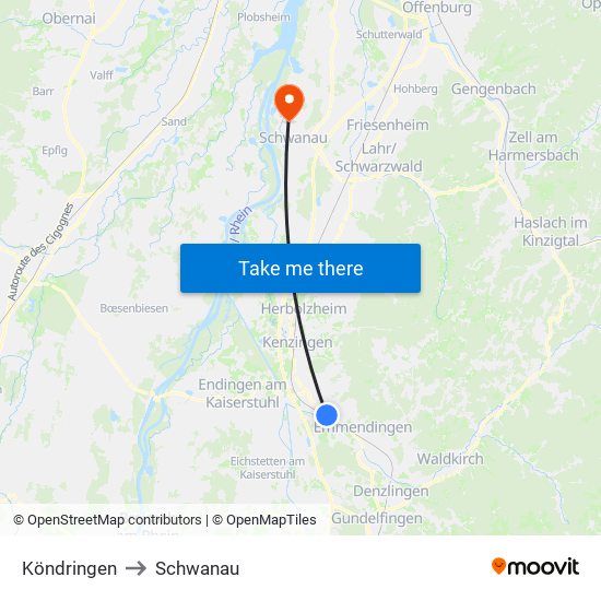 Köndringen to Schwanau map