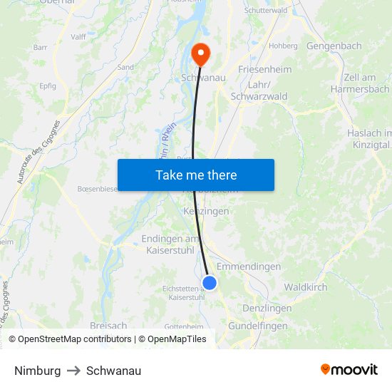 Nimburg to Schwanau map