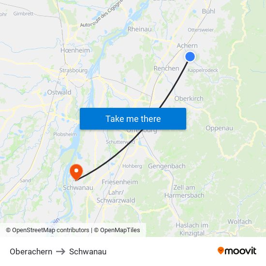 Oberachern to Schwanau map