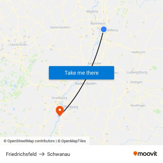 Friedrichsfeld to Schwanau map