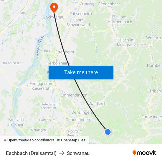 Eschbach (Dreisamtal) to Schwanau map