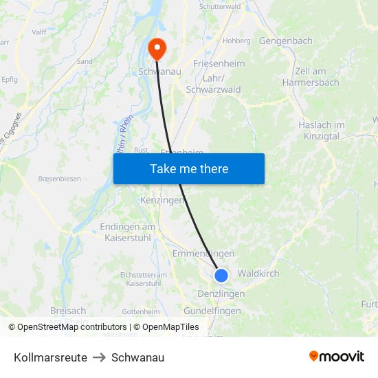 Kollmarsreute to Schwanau map