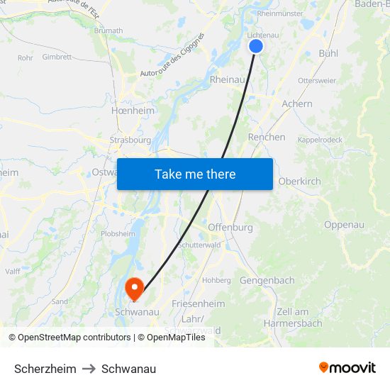 Scherzheim to Schwanau map