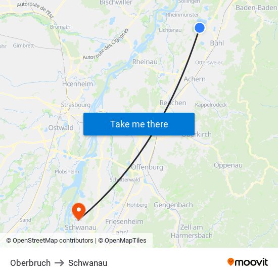 Oberbruch to Schwanau map