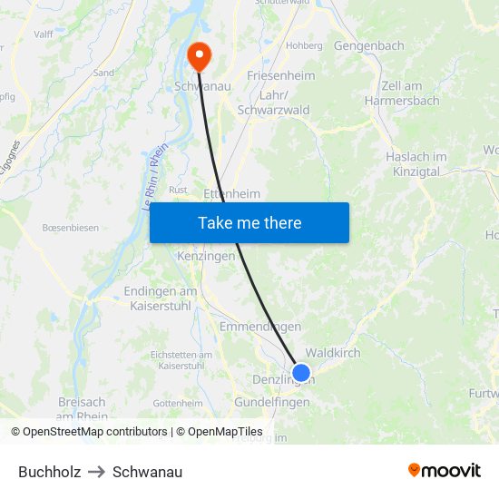 Buchholz to Schwanau map