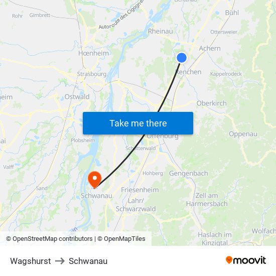 Wagshurst to Schwanau map