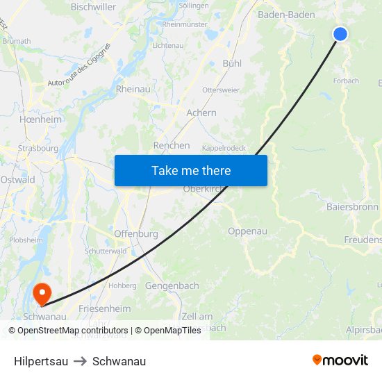 Hilpertsau to Schwanau map