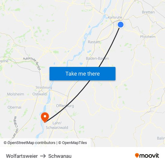 Wolfartsweier to Schwanau map