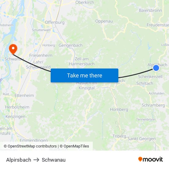 Alpirsbach to Schwanau map