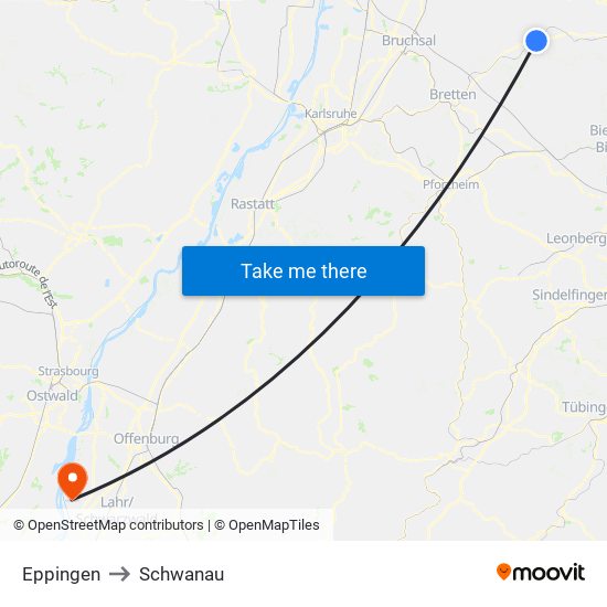 Eppingen to Schwanau map