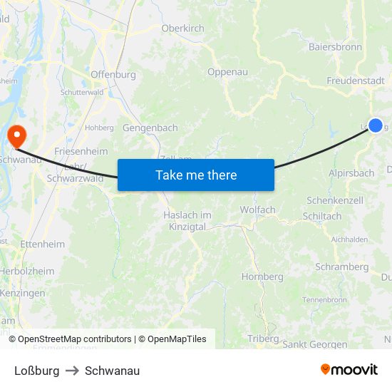 Loßburg to Schwanau map