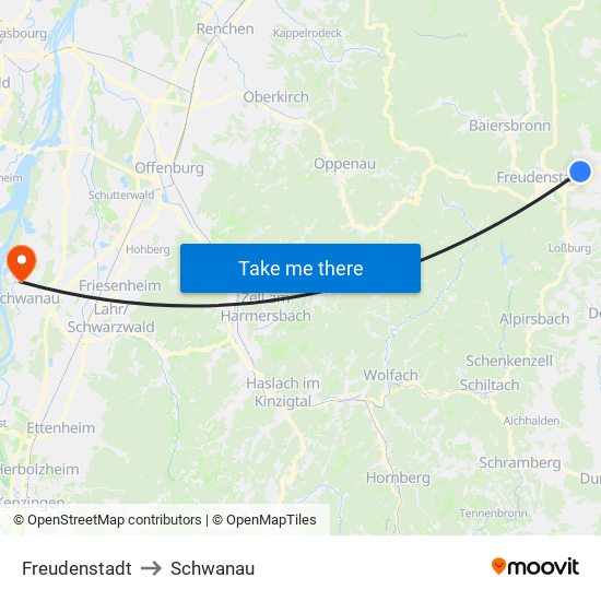 Freudenstadt to Schwanau map