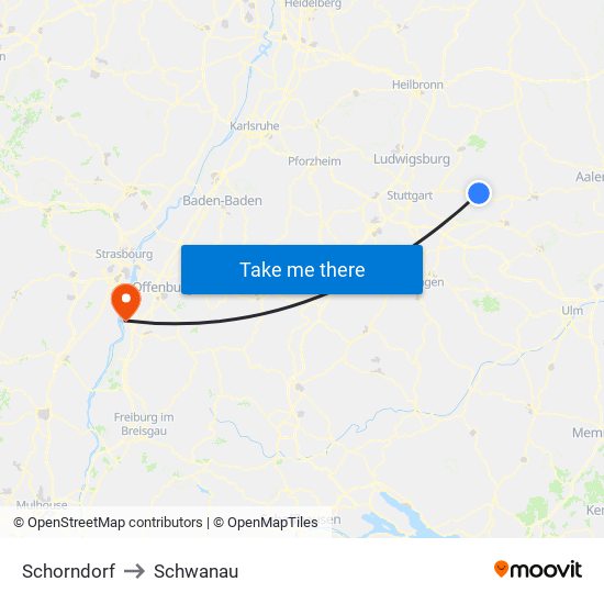 Schorndorf to Schwanau map