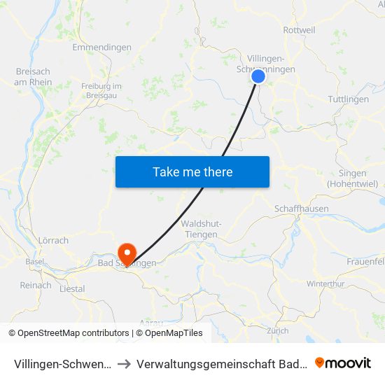 Villingen-Schwenningen to Verwaltungsgemeinschaft Bad Säckingen map